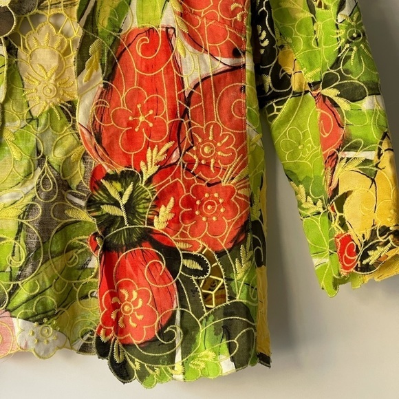 NWT! ($130) Chico's Women's Linen Blazer Jacket Open front Floral Boho, Sz S - Picture 7 of 13